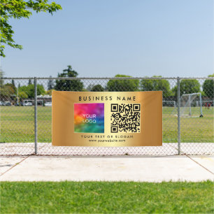 Business QR Code Logo Gold Horizontal Outdoor Banner