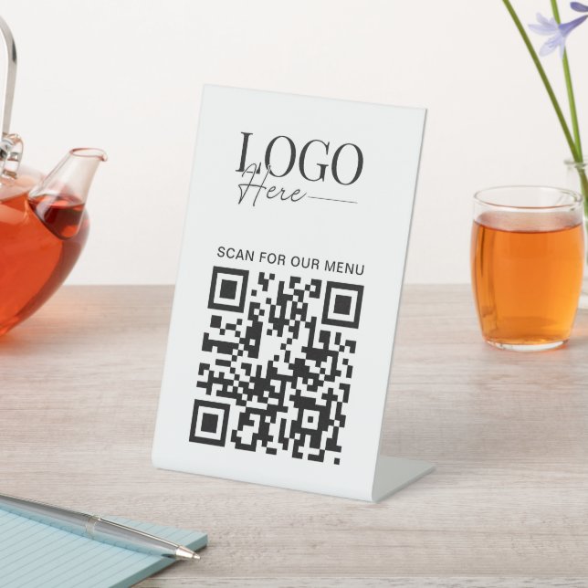 Business QR Code Logo Modern Minimal Simple Menu Pedestal Sign (In SItu)