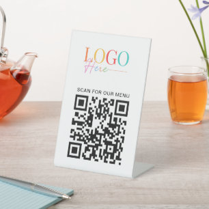 Business QR Code Logo Modern Minimal Simple Menu Pedestal Sign