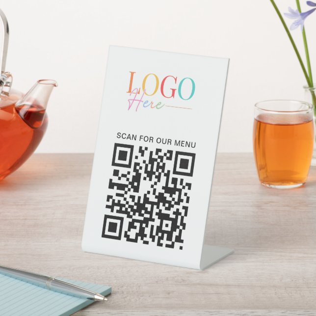 Business QR Code Logo Modern Minimal Simple Menu Pedestal Sign (In SItu)