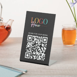 Business QR Code Logo Modern Minimal Simple Menu Pedestal Sign