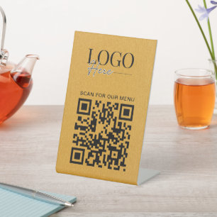 Business QR Code Logo Modern Simple Gold Menu Pedestal Sign