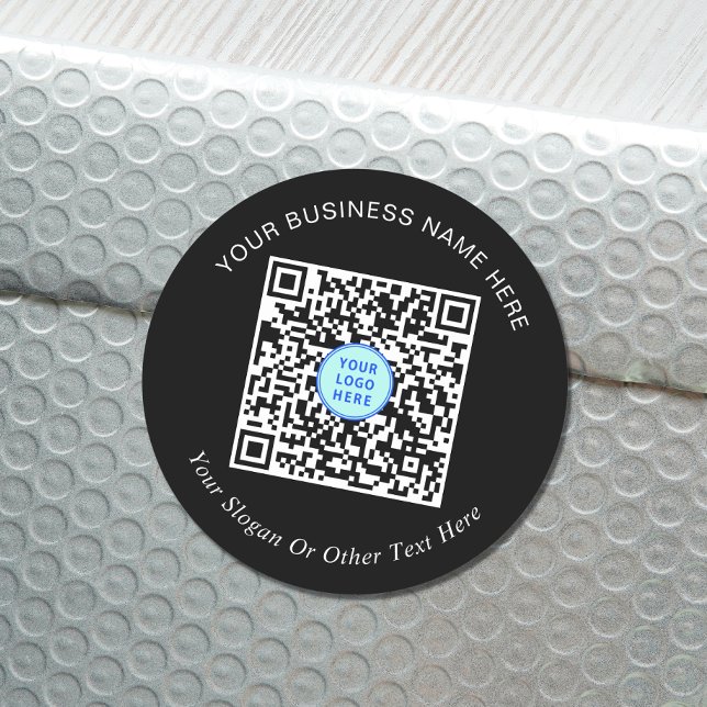 Business QR Code Logo Promotional Black Classic Round Sticker (Creator Uploaded)