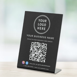 Business QR Code Logo Social Media Black Pedestal Sign