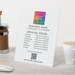 Business QR Code Opening Hours Logo Personalised Pedestal Sign