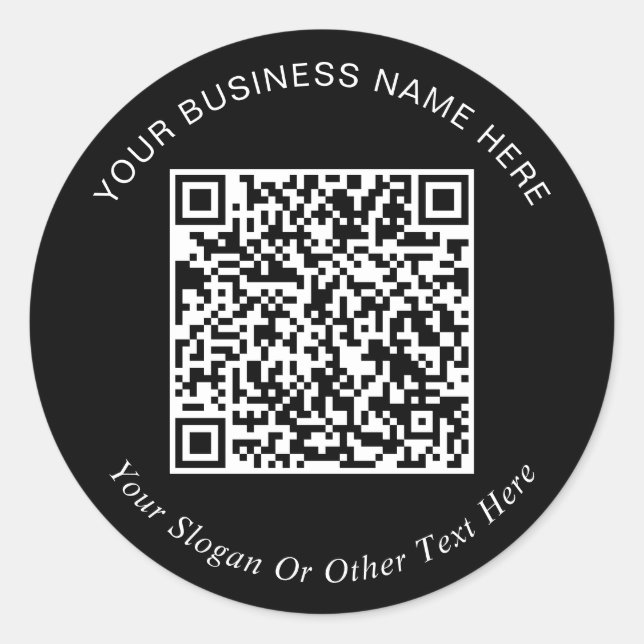 Business QR Code Promotional Black Classic Round Sticker (Front)
