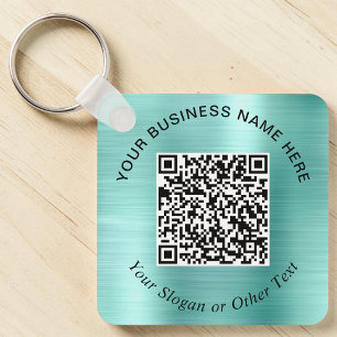 Business QR Code Promotional Teal Mint Green Key Ring