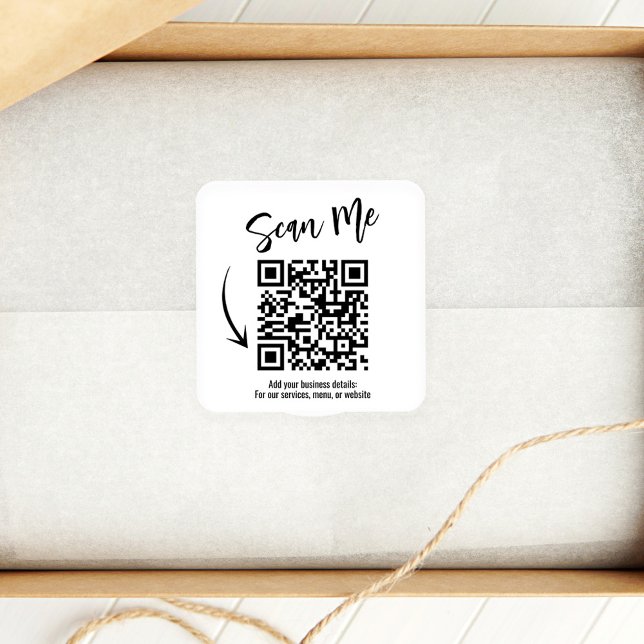 Business QR Code Promotional White Square Sticker (Simple scan me sticker template with QR Code. )
