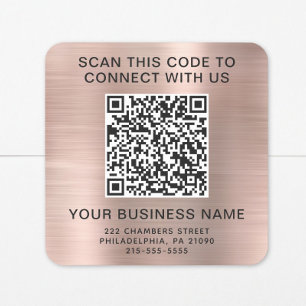 Business QR Code Rose Gold Square Sticker