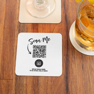 Business QR Code Scan Me Simple Square Paper Coaster