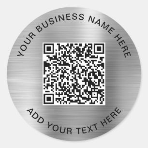 Business QR Code Silver Classic Round Sticker
