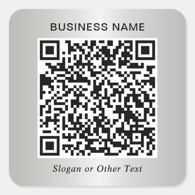 Business QR Code Silver Square Sticker (Front)