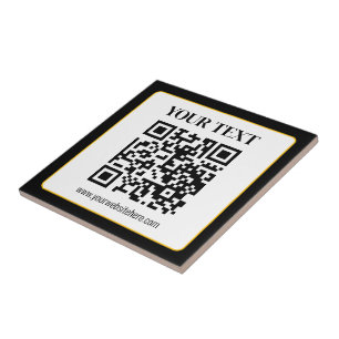 Business QR code w/Top & Bottom Text, Black & Gold Tile