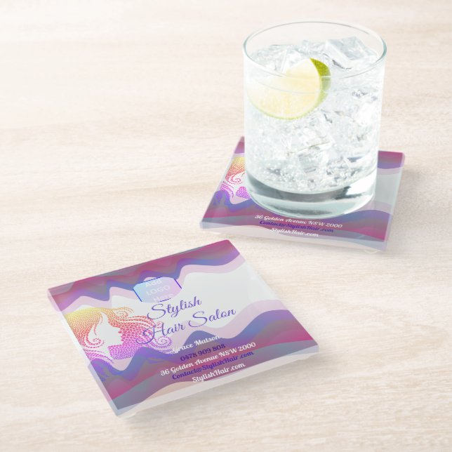 Business Rainbow Waves Coaster with Logo (Angled)