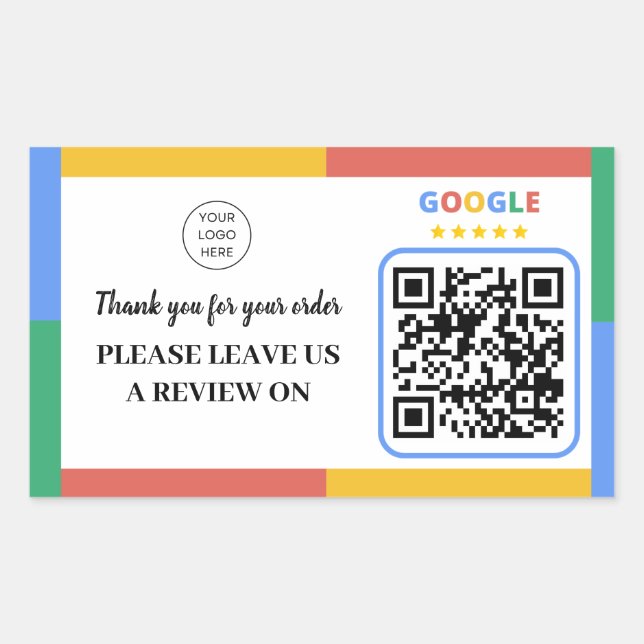 Business Rating With Google Reviews QR Code  Rectangular Sticker (Front)