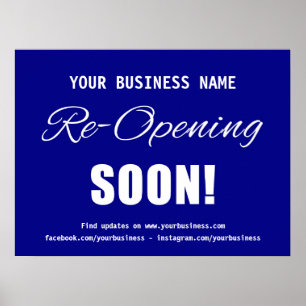 Business Re-Opening Soon Blue Poster