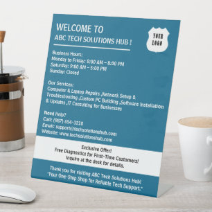 Business Reception Areas or Waiting Rooms Tabletop Pedestal Sign