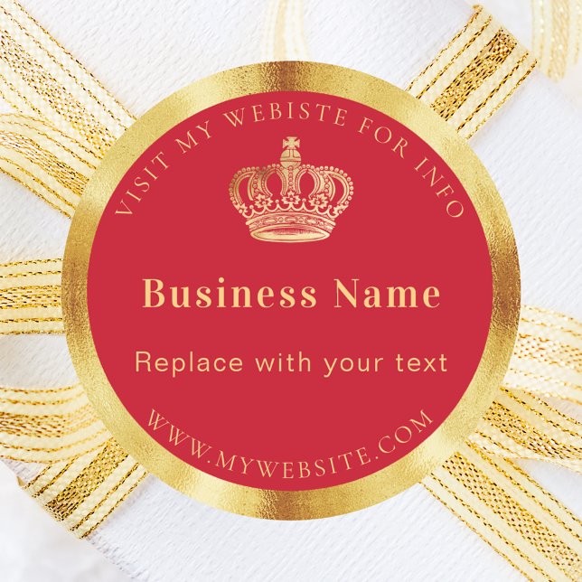 Business red gold royal crown website classic round sticker (Creator Uploaded)