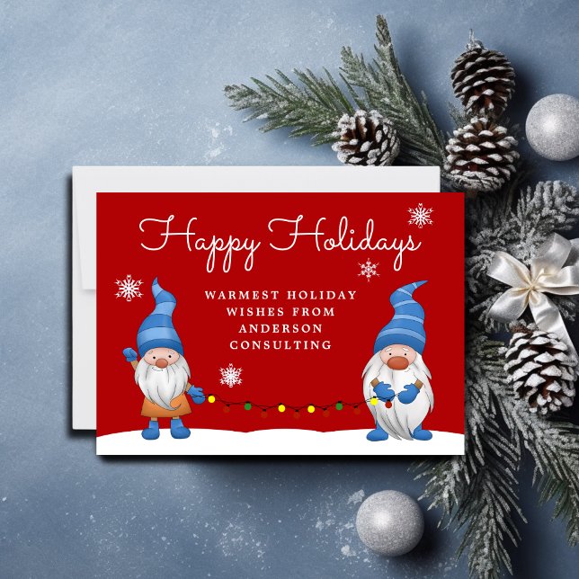 Business Red Happy Holidays Gnomes Holiday Card (Creator Uploaded)
