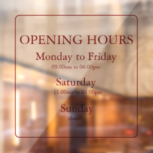 Business Red Opening Hours Sign Window Cling