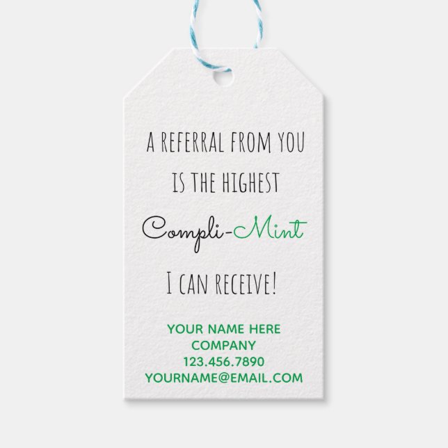 Business Referral Mint Compliment Gift Tags (Front)