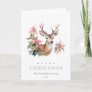 Business Reindeer Floral Christmas Corporate Logo Holiday Card