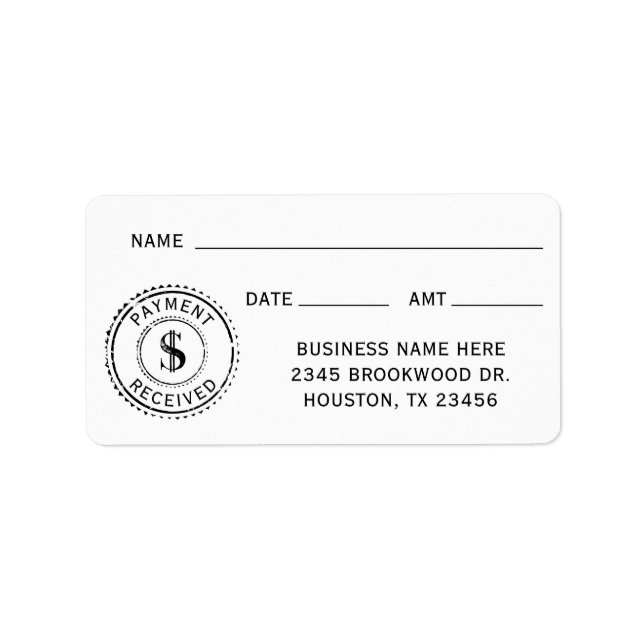 Business Rental Office Payment Received Receipt Label (Front)