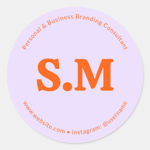 Business Retro Monogram Purple Orange Classic Round Sticker