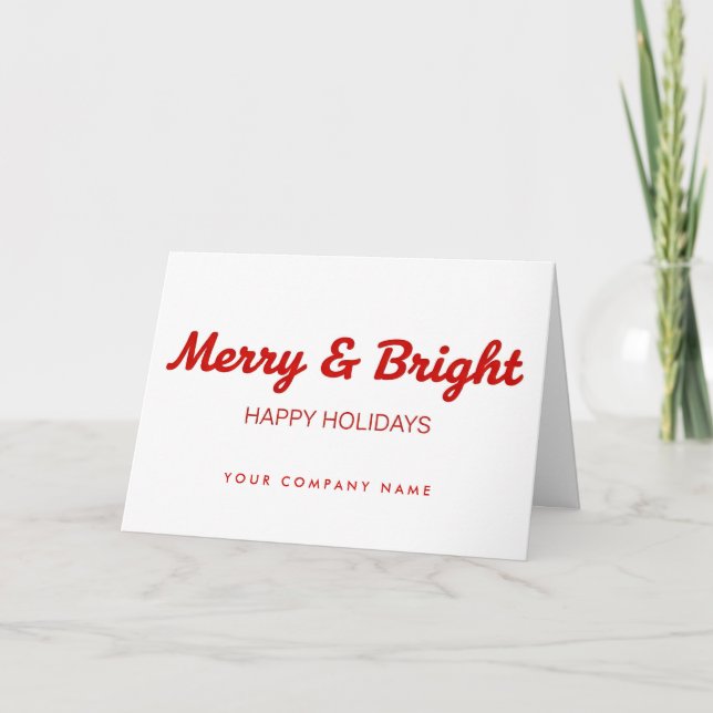 Business Retro Script Merry & Bright Holiday Card (Front)