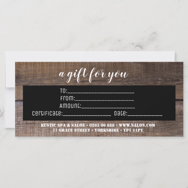 Business Rustic Personalised Gift Certificate (Front)