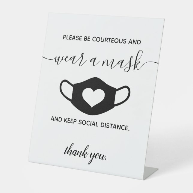 Business Safety Wear a Face Mask Modern Script Pedestal Sign (Front)