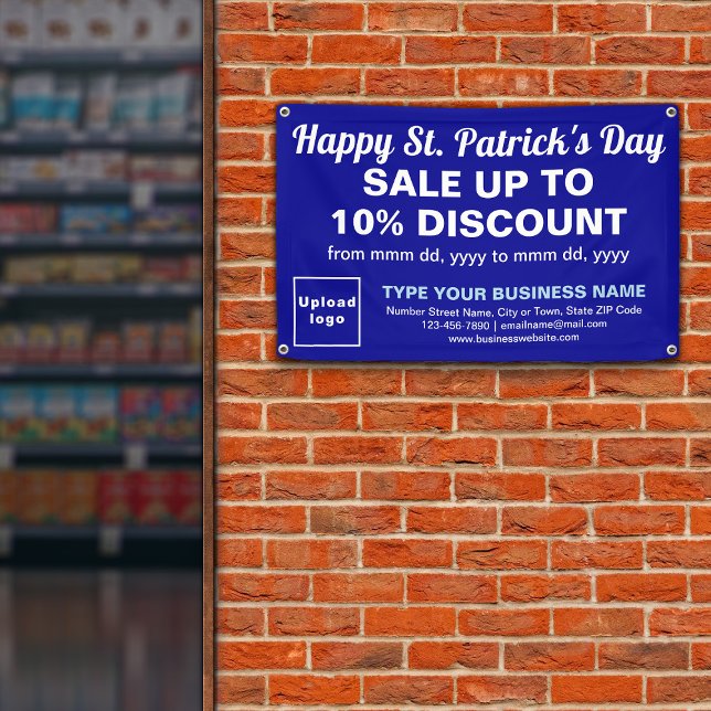 Business Saint Patrick Sale on Blue Rectangle Banner (Attract more customers. Business Saint Patrick sale on blue rectangle banner.)