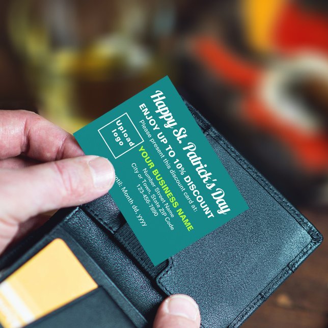 Business Saint Patrick Teal Green Discount Card (Attract more customers this Saint Patrick's Day. Business Saint Patrick teal green discount card.)