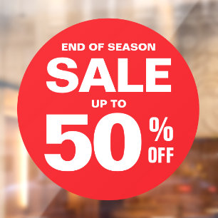 Business Sale 50% Shop Sign Red Round Window Decal