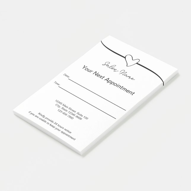 Business Salon Black White Your Next Appointment Post-it Notes (Angled)