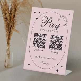 Business Scan To Pay 2 QR Codes Trendy Soft Pink Pedestal Sign