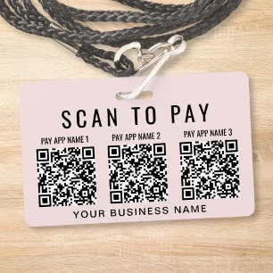 Business Scan to Pay 3 QR Codes Pink ID Badge
