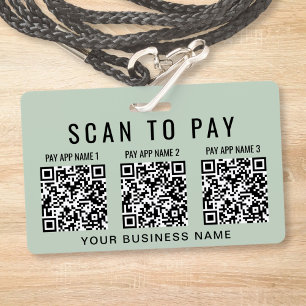 Business Scan to Pay 3 QR Codes Sage Green ID Badge