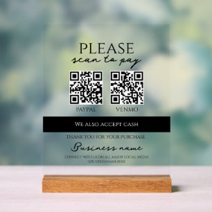 Business Scan to Pay Personalised QR Code Acrylic Sign