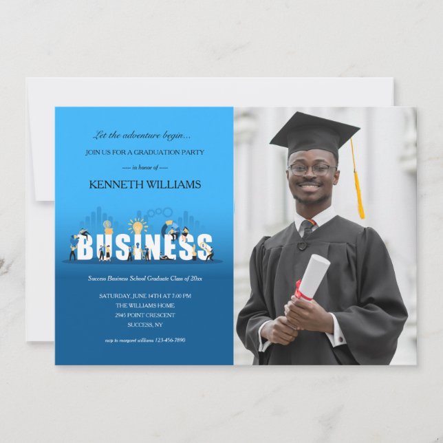 Business School Graduation Party Photo Invitation (Front)