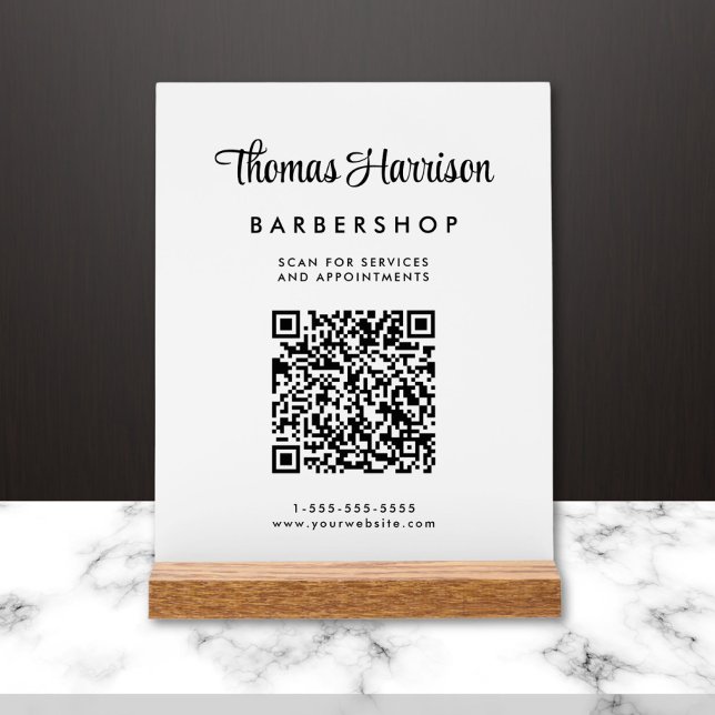 Business Script QR Code White Acrylic Sign (Creator Uploaded)
