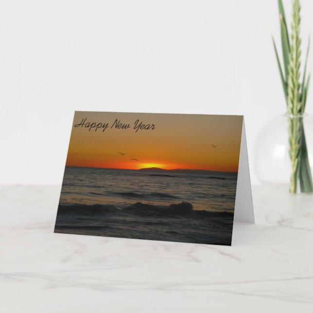 Business Season Greetings Card-Sunset By the Ocean Holiday Card (Front)