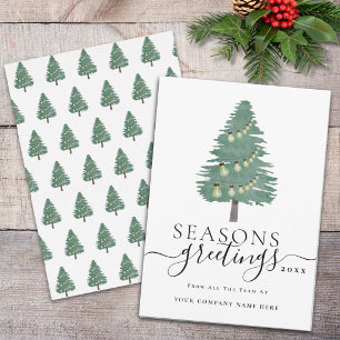 Business Seasons Greetings Christmas Tree & Lights Holiday Card