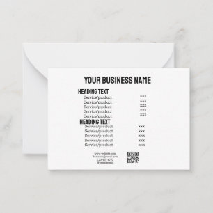 Business services products price list menu card
