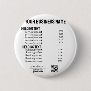 Business services products price list menu card  6 cm round badge