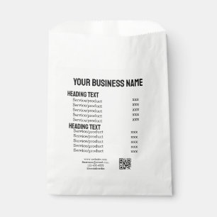 Business services products price list menu card favour bags