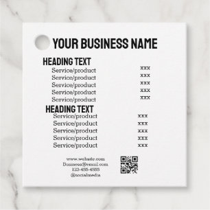 Business services products price list menu card favour tags