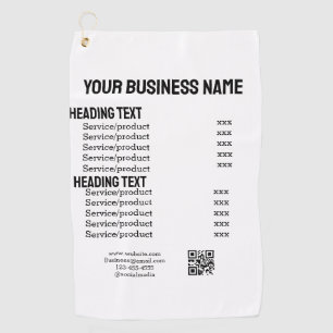 Business services products price list menu card  golf towel