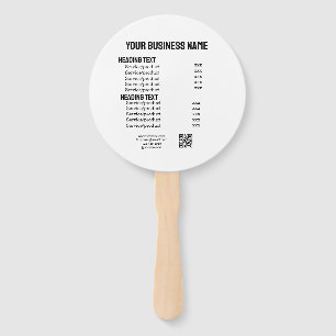 Business services products price list menu card  hand fan