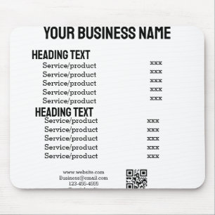 Business services products price list menu card mouse pad